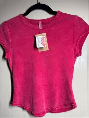 Free People Raspberry Wine Combo Short Sleeve Crop Tee Large